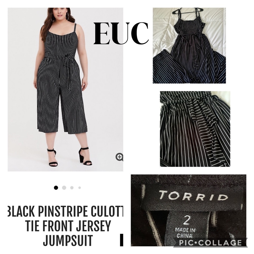 Black/White W Leg Challis Jumpsuit/Romper - Torrid